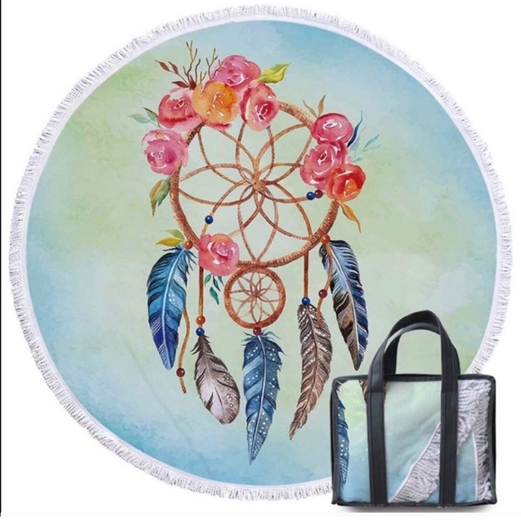 Turquoise Rose 🌹 Dreamcatcher Round Beach 🏖 Towel NWOT - Picture 2 of 9